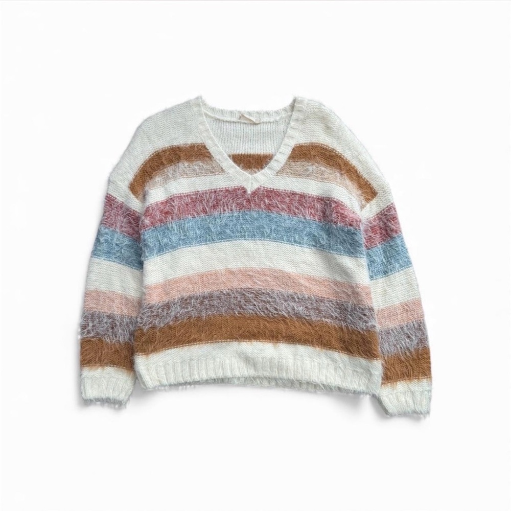 Altar'd State V-Neck Sweater in Multicolor Stripes Womens Size S